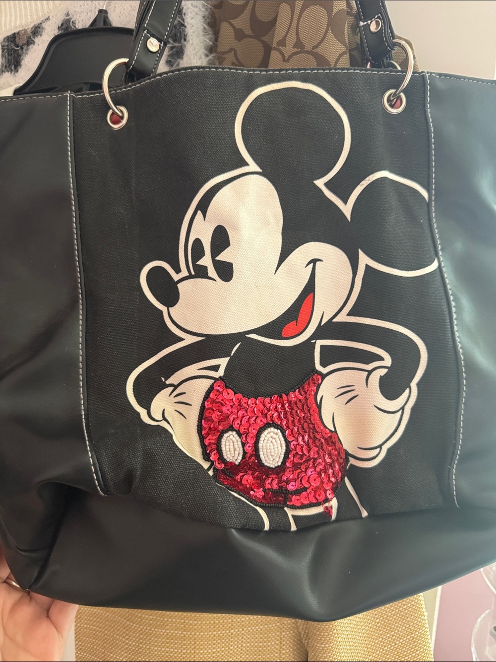 Disney Black Tote with Red Sequin Mickey Accent